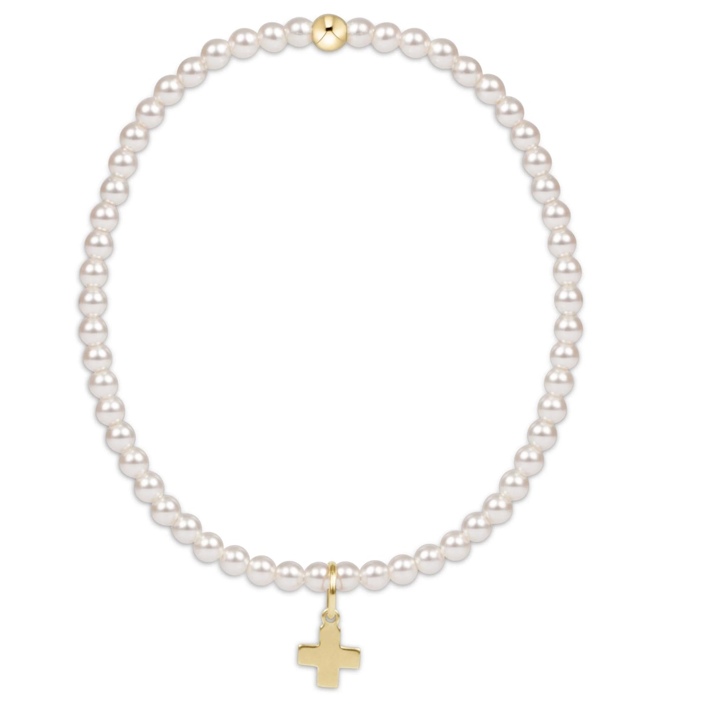 Classic Pearl 3mm Bracelet - Signature Cross Gold