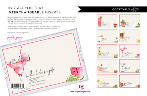 11 x 17 Cocktails Acrylic Insert Set of 10