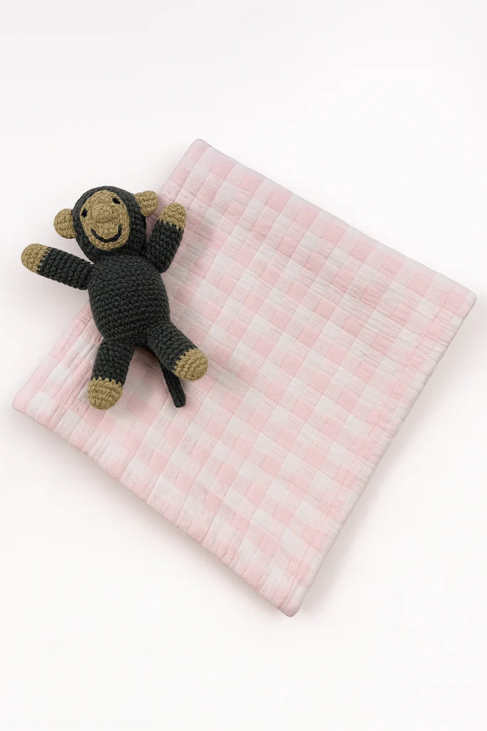 Gingham Check Baby Blanket- Pink/White