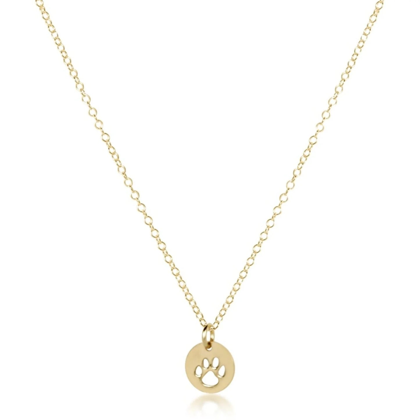 16" necklace gold - paw print small gold disc