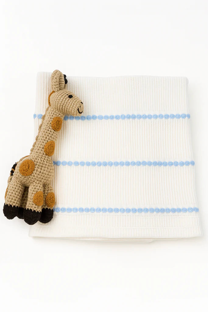Pucker Texture with Blue and White Stripe Baby Blanket