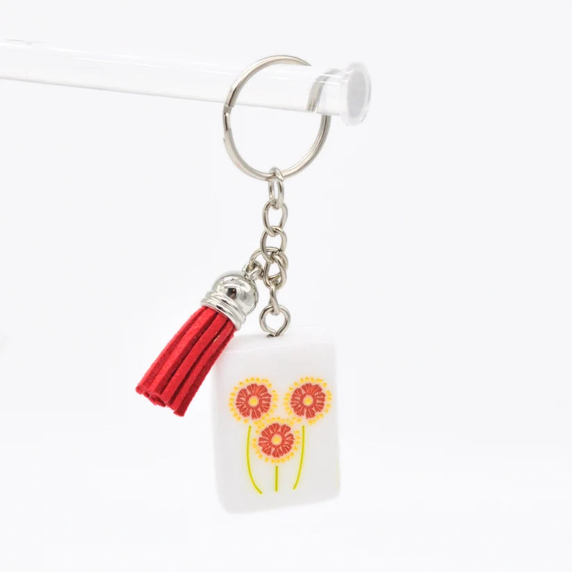 Traditional Flower Mahjong Tile Keychain