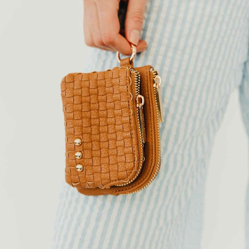 Woven Cameron Double Zip Clippable Card Wallet- Brown