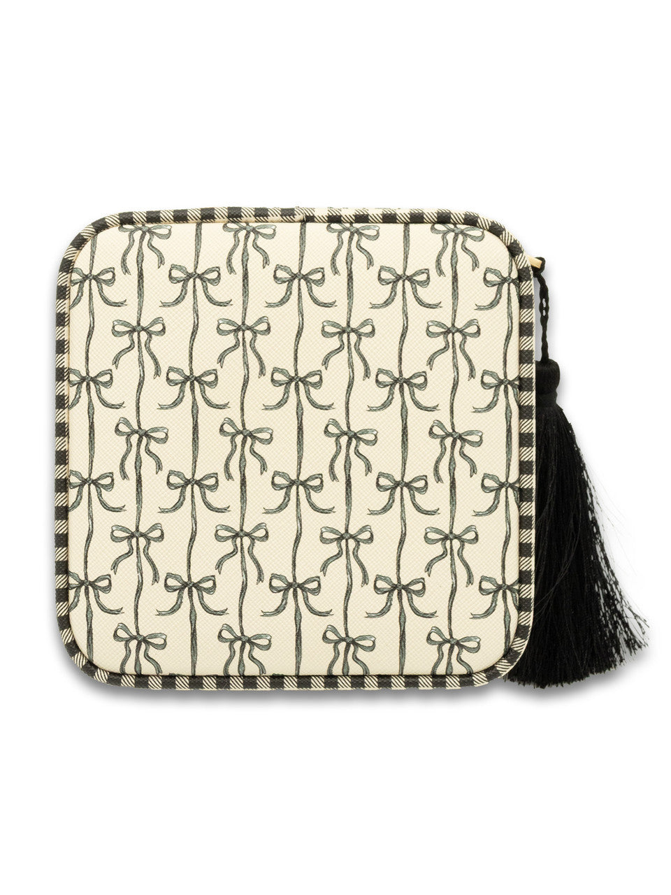Quilted Jewelry Case with Zipper- Black Bows