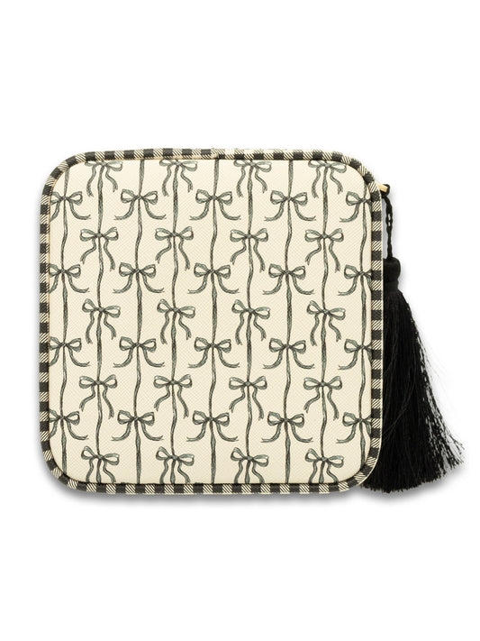 Quilted Jewelry Case with Zipper- Black Bows