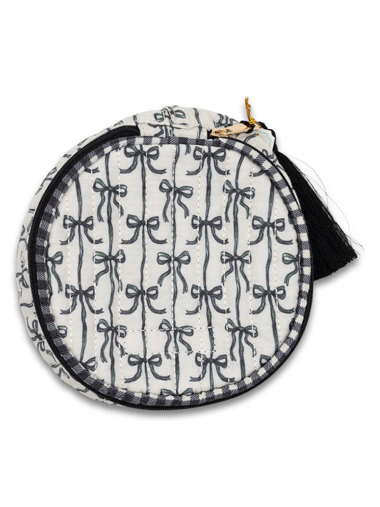 Quilted Tassel Bag- Black Bows