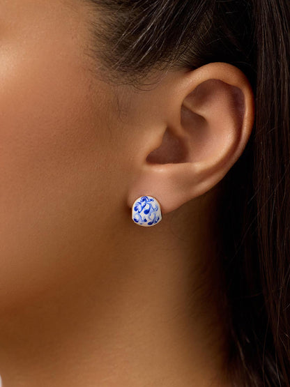 Mini Abby Marble Blue Hoop Earrings