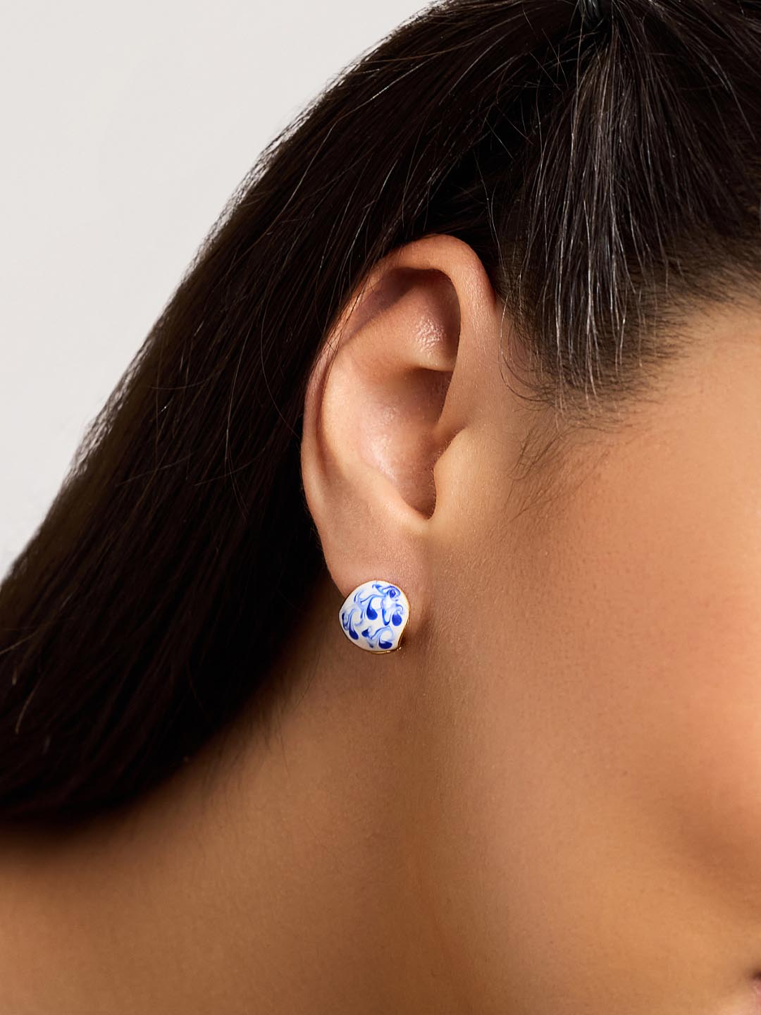Mini Abby Marble Blue Hoop Earrings