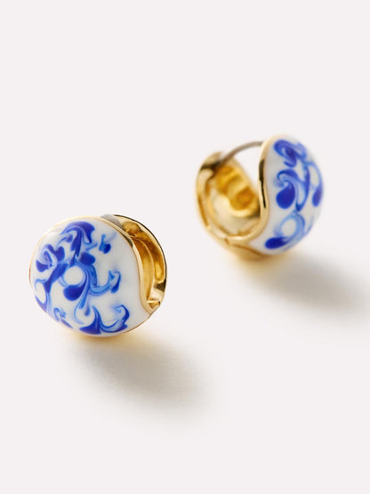 Mini Abby Marble Blue Hoop Earrings