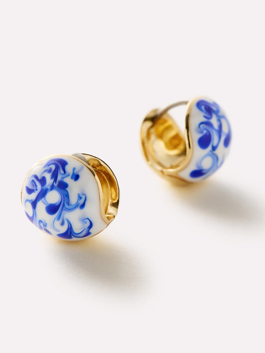 Mini Abby Marble Blue Hoop Earrings