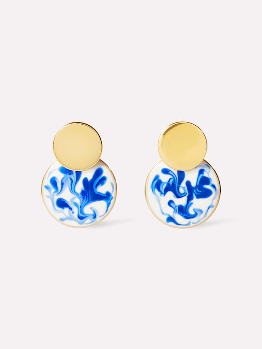 Mini Kinoko Marble Blue Enamel Earrings