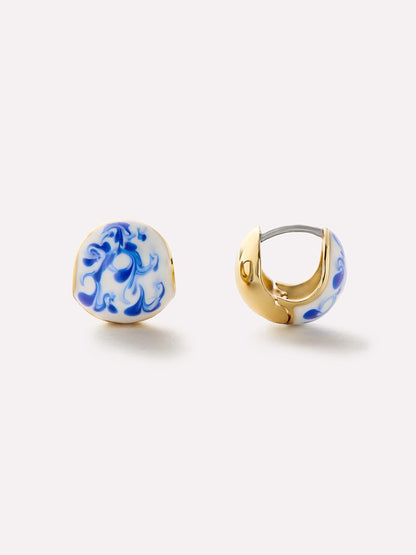 Mini Abby Marble Blue Hoop Earrings