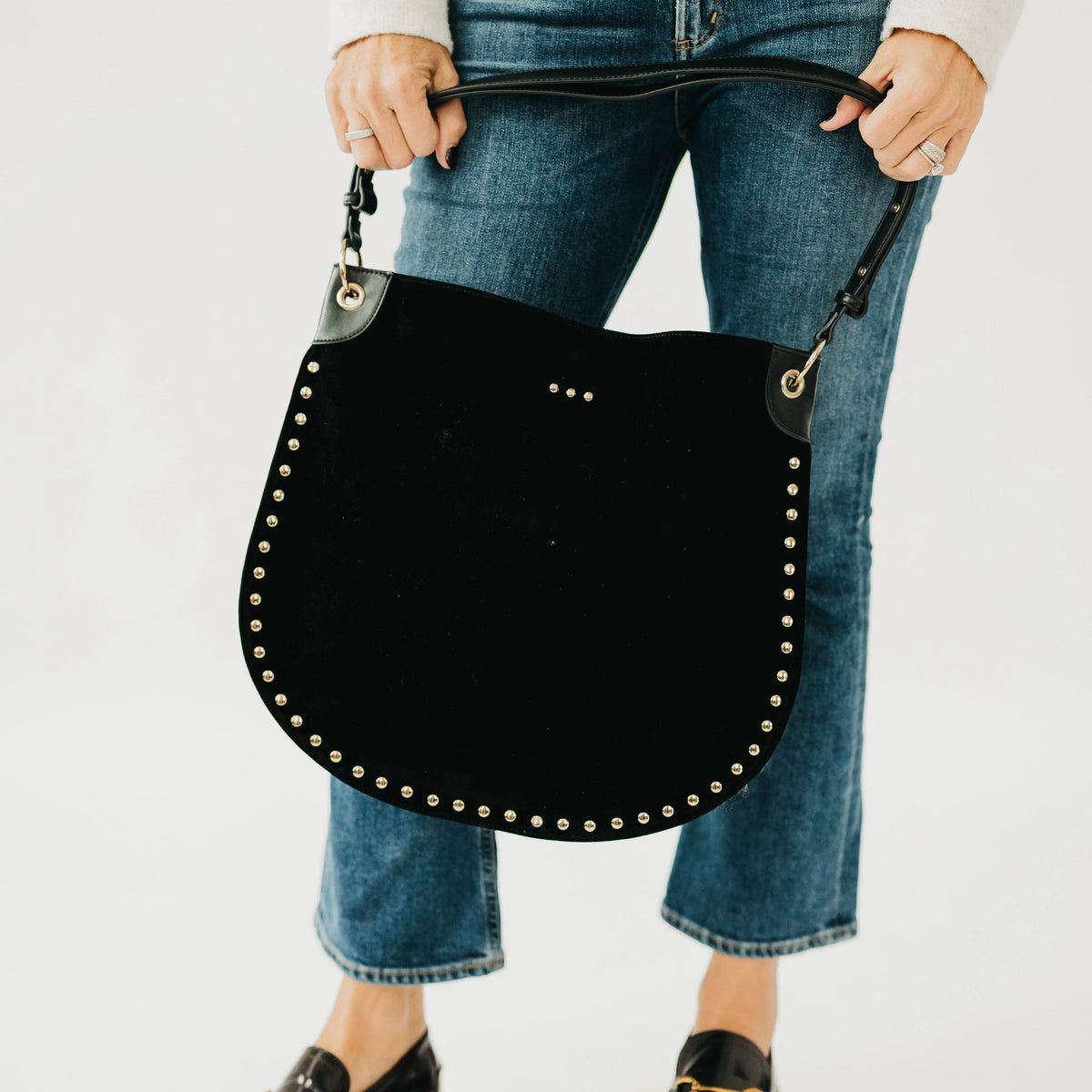 Rosalie Rivet Suede Hobo Bag-Black