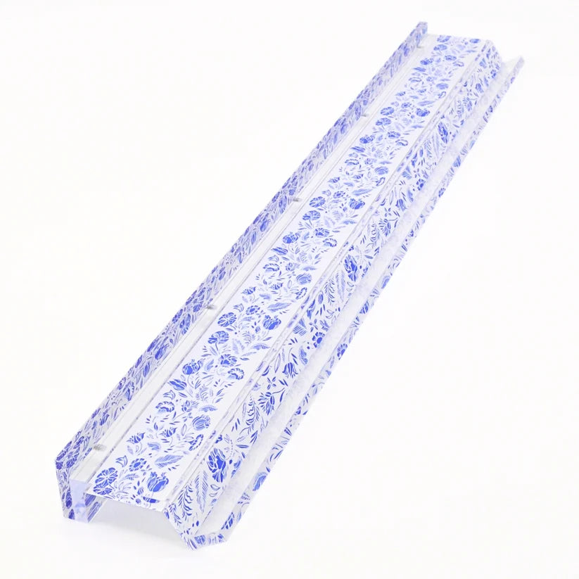 Blue and White Chinoiserie Mahjong Rack and Pusher, Set of 4
