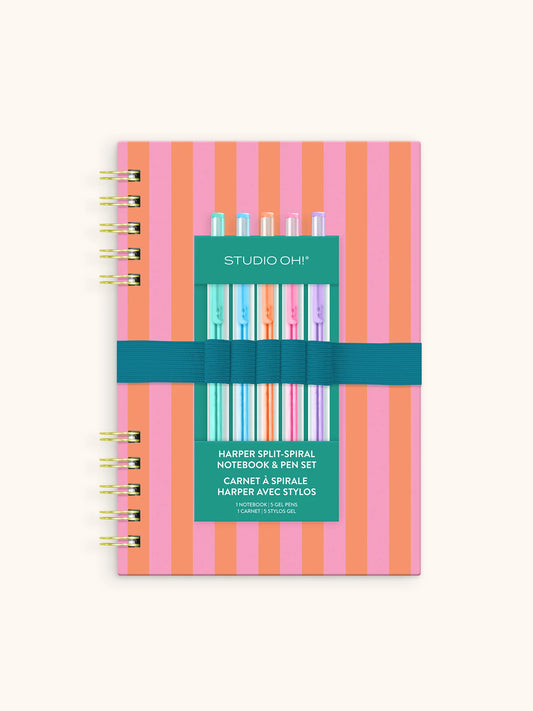 Cabana Stripes Harper Split Spiral Notebook & Pen Set