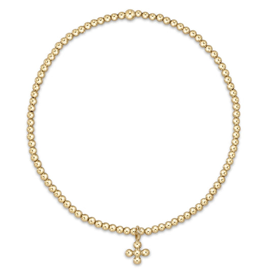 Classic Gold 2mm Bead Bracelet - Beaded Signature Cross Small Gold Charm