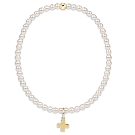 Classic Pearl 3mm Bracelet - Signature Cross Gold