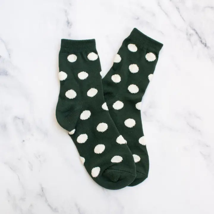 Women's Polka Dots Puff Casual Socks: Dark Green