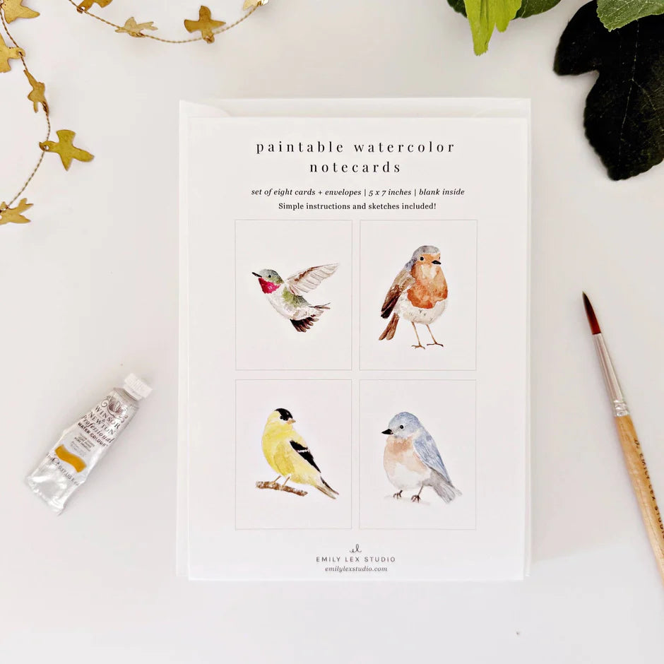 Emily Lex Paintable Watercolor Notecards- Backyard Birds