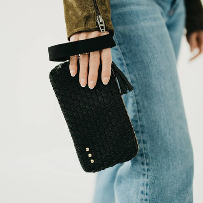 Emma Woven Clutch Wristlet- Black