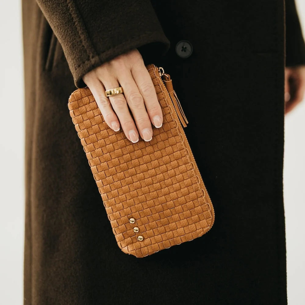 Emma Woven Clutch Wristlet- Brown