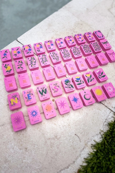 Floating Mahjong Tiles in Floral Pink