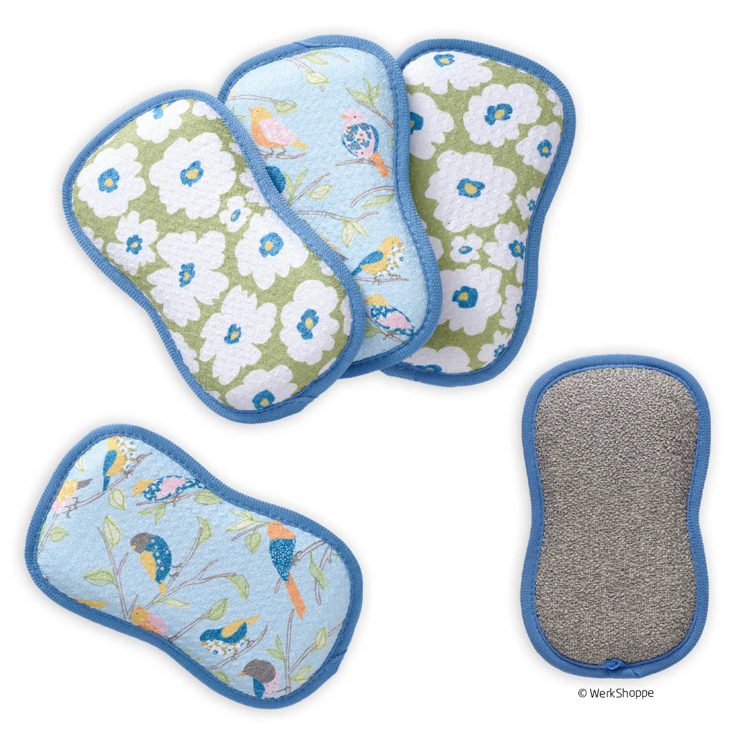Floral Finch & Friends Microfiber Scrubbies