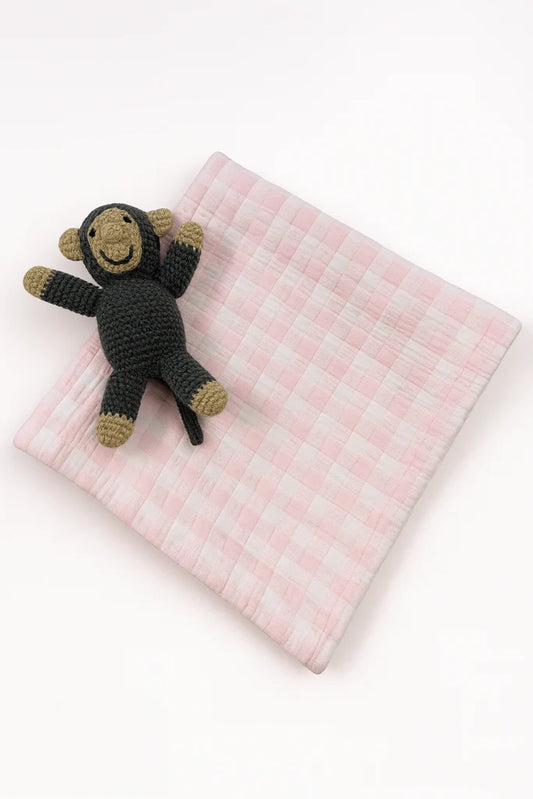 Gingham Check Baby Blanket- Pink/White