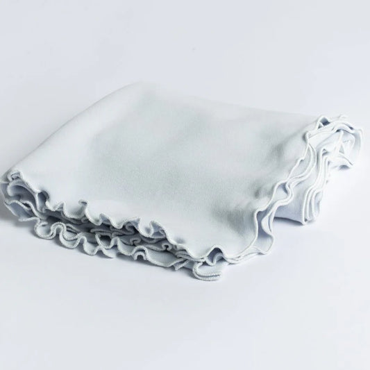 Lettuce Leaf Receiving Blanket w/Ribbon Tie, Blue w/ White Trim