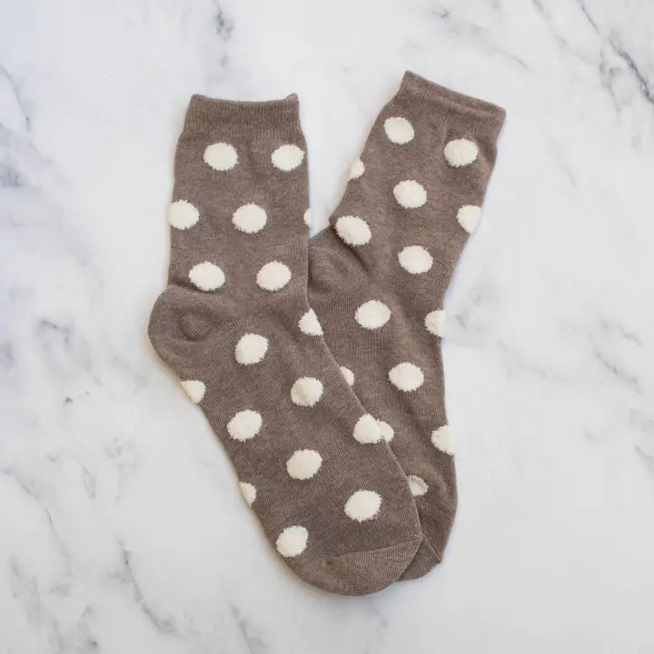 Women's Polka Dots Puff Casual Socks: Mocha