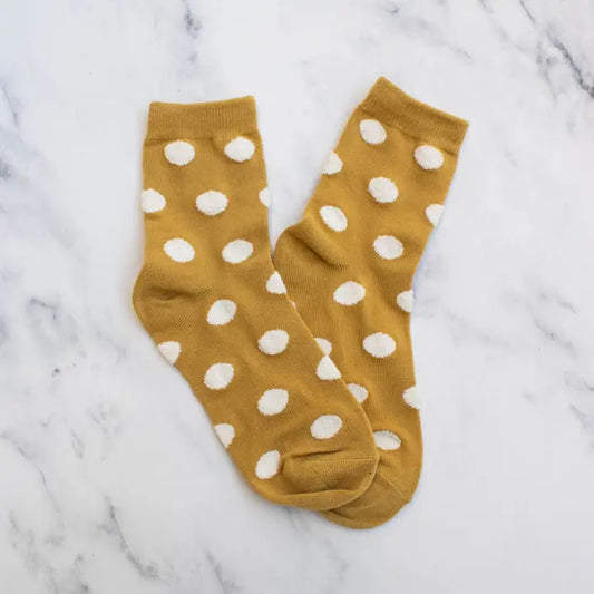Women's Polka Dots Puff Casual Socks: Mustard