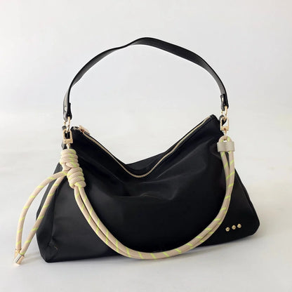 Nikki Nylon Slouchy Shoulder Bag- Black