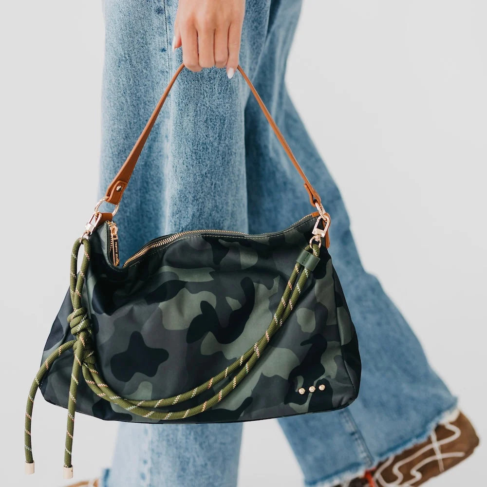 Nikki Nylon Slouchy Shoulder Bag- Camo