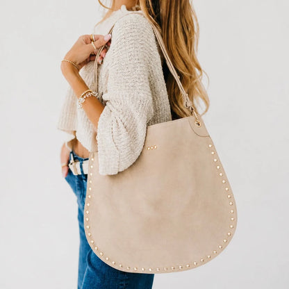 Rosalie Rivet Suede Hobo Bag- Oat