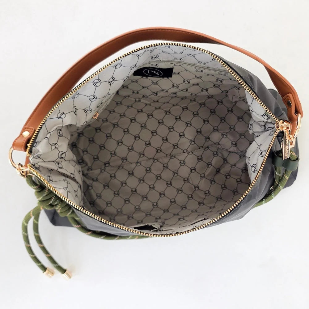 Nikki Nylon Slouchy Shoulder Bag- Black