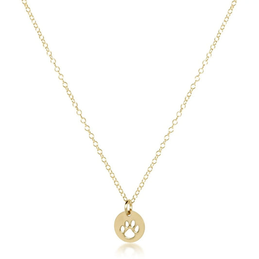 16" necklace gold - paw print small gold disc