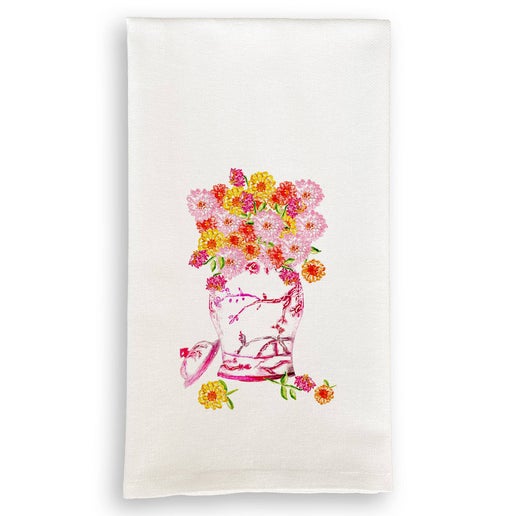 Pink Ginger Jar with Zinnias: Dishtowel