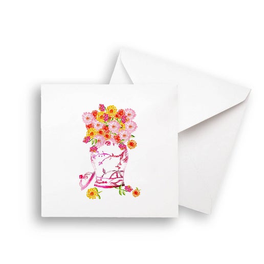 Pink Ginger Jar with Zinnias: Notecard