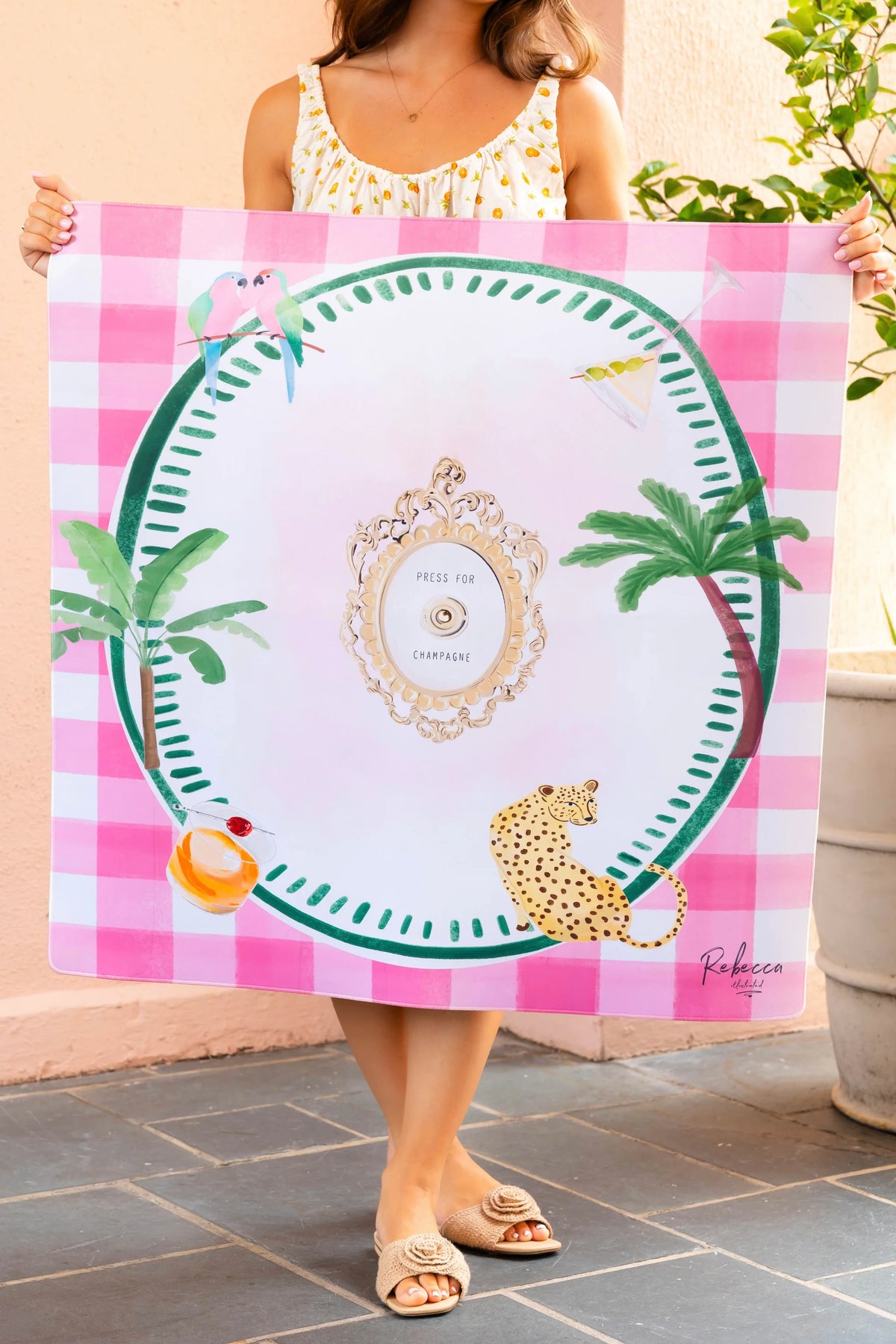 Rebecca Illustrated- Pink Gingham Mahjong Mat