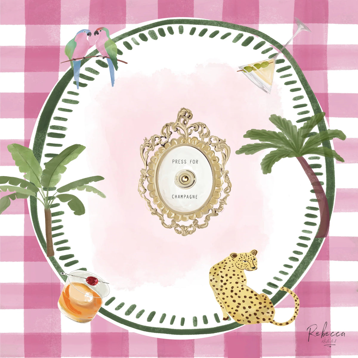 Rebecca Illustrated- Pink Gingham Mahjong Mat