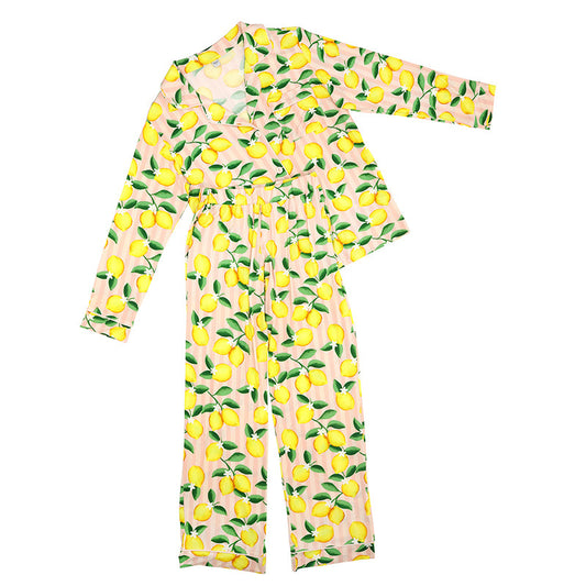 Full-Length Bamboo PJ Set - Pink Stripes + Lemons