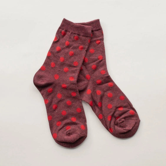 Polka Dots Casual Socks: Wine