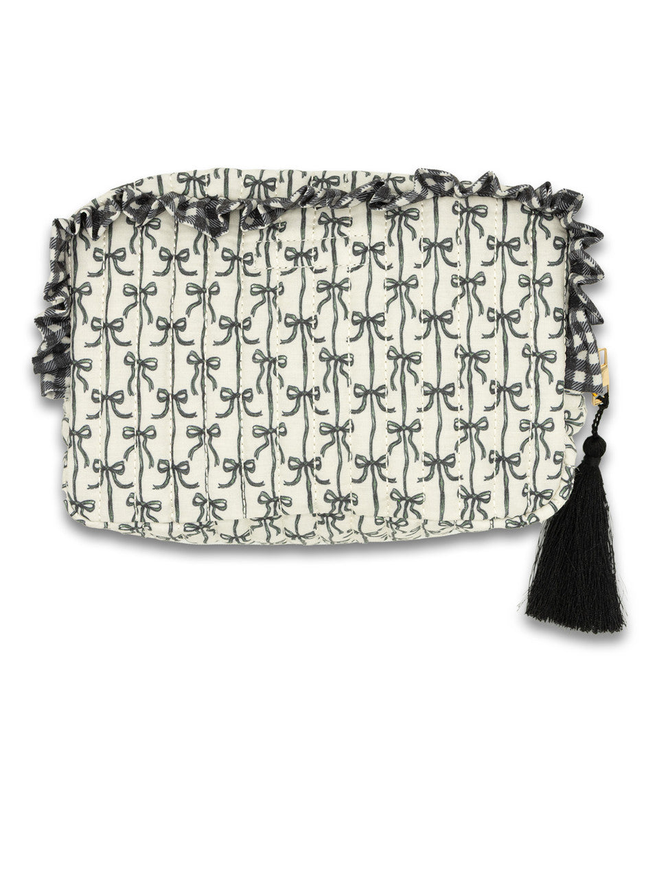 Quilted Cosmetic Bag- Black Bows