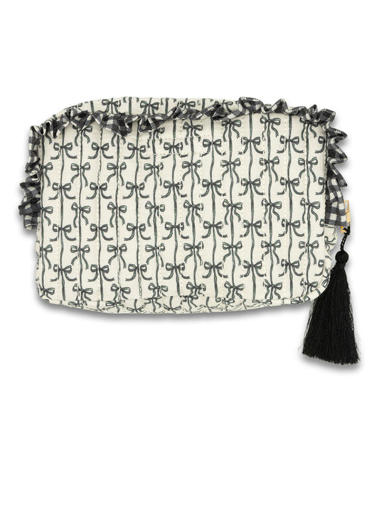 Quilted Cosmetic Bag- Black Bows