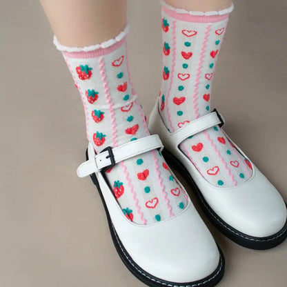 Retro Strawberry Casual Socks: Pink/Strawberry