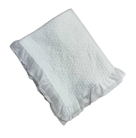 Stonewashed Puckered Blanket, White w/Dotted Swiss Ruffle