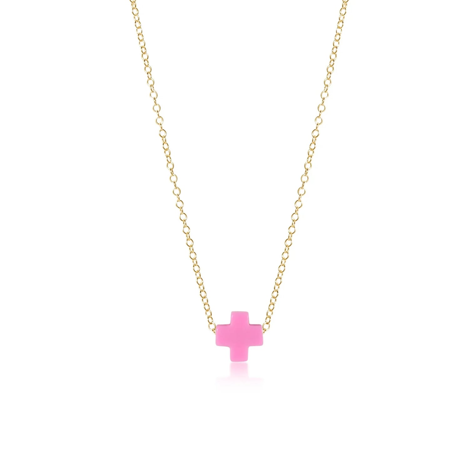 16" Necklace Gold- Signature Cross Bright Pink